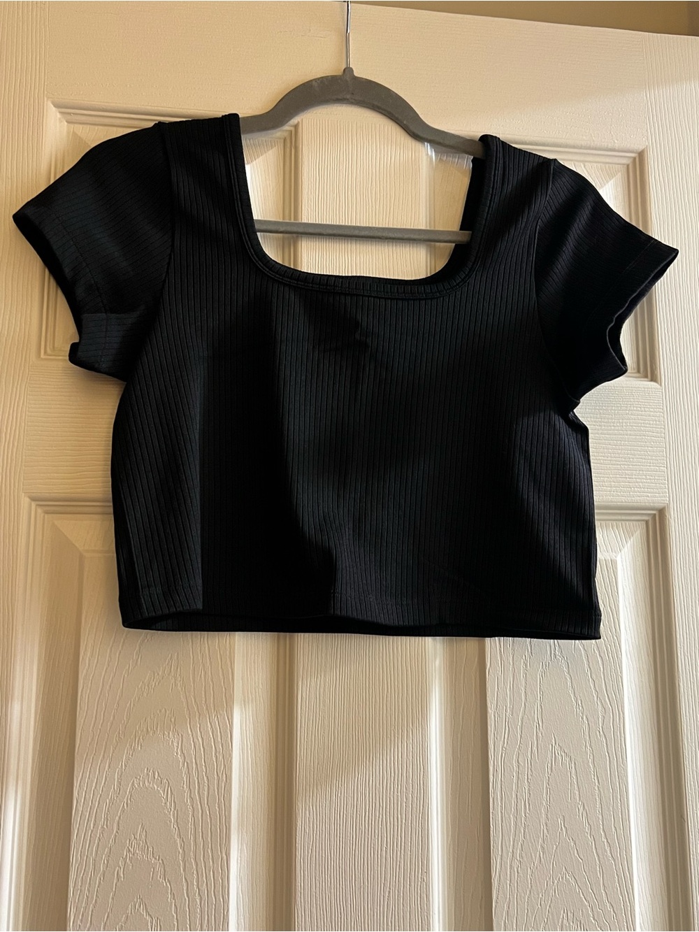 PINK Victoria's Secret Women’s Black Ribbed Knit Square Neck Crop Top L